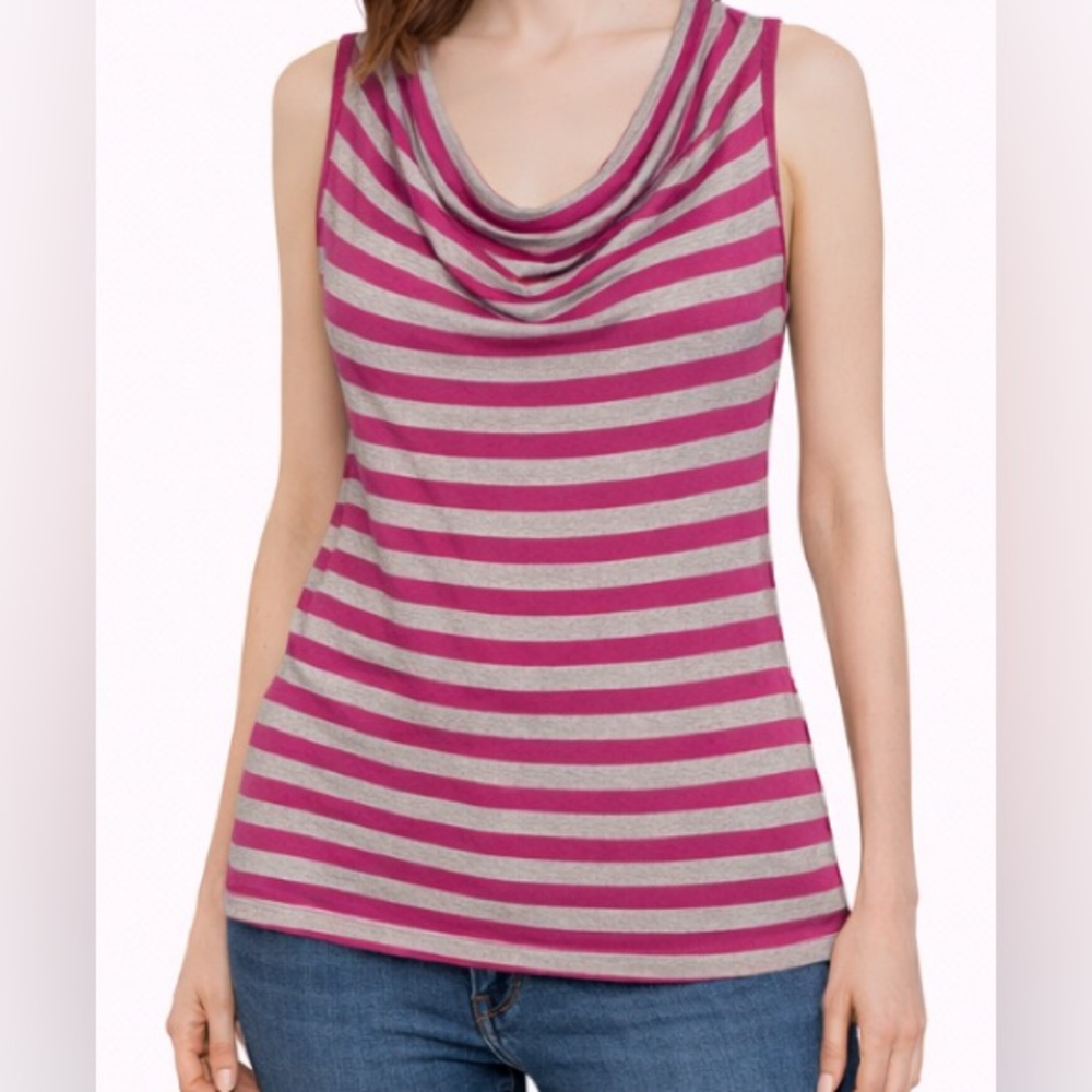 Cable & Gauge Pink and Gray Striped Cowl Neck Tank Size S